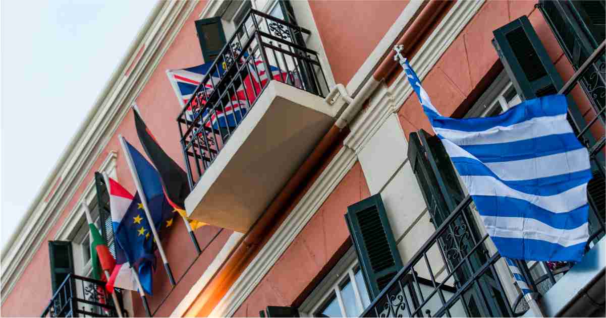 Old Town Inn, Kavala – hotel exterior with flags